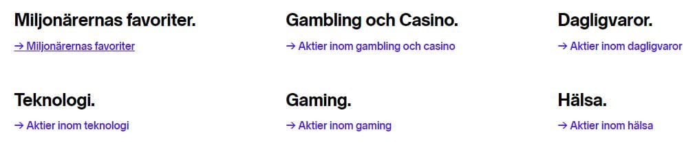 aktier inom olika kategorier nordnet