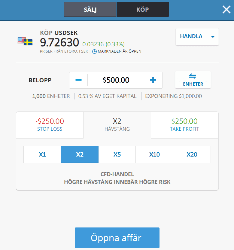 ta position - köp eller sälj valuta hos etoro