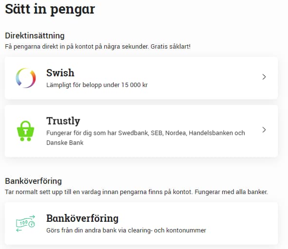 Sätta in pengar på Avanza