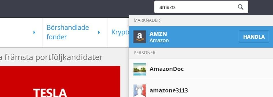 Söker efter Amazon på eToro